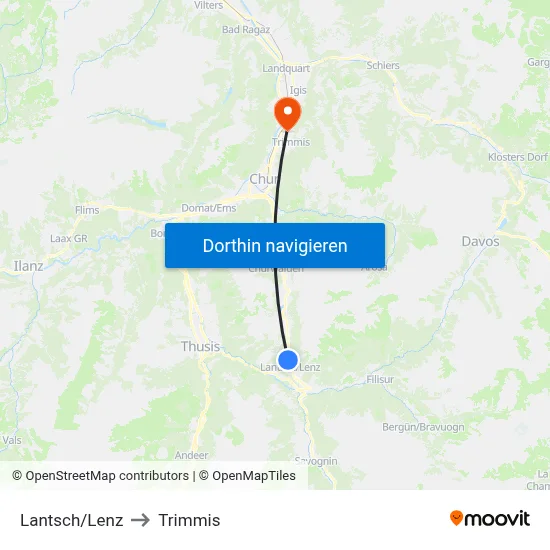 Lantsch/Lenz to Trimmis map