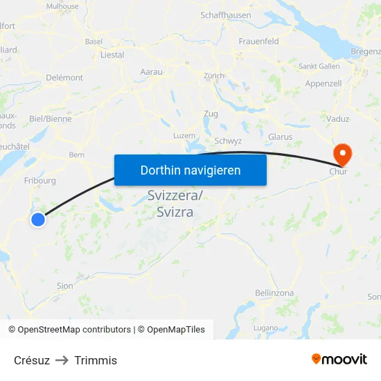 Crésuz to Trimmis map