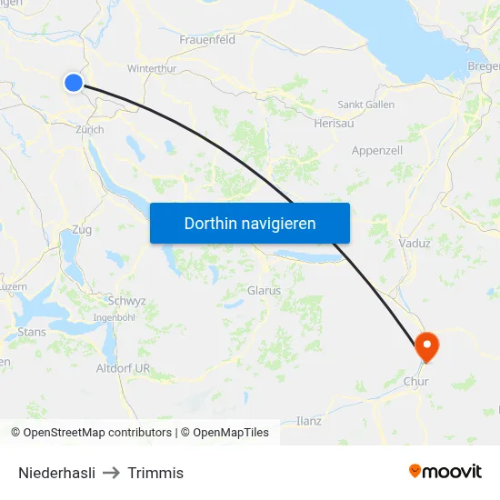 Niederhasli to Trimmis map