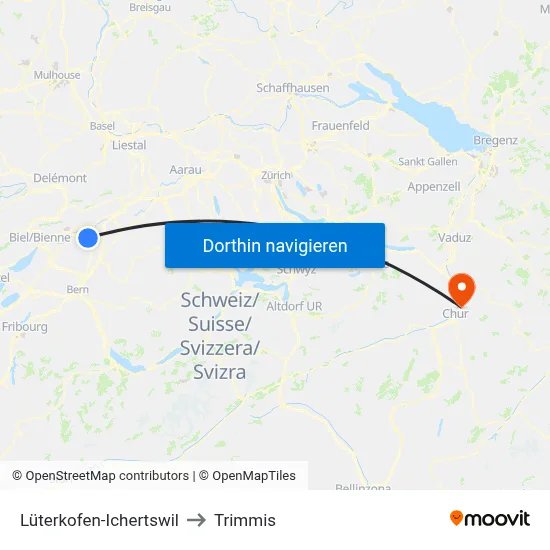 Lüterkofen-Ichertswil to Trimmis map