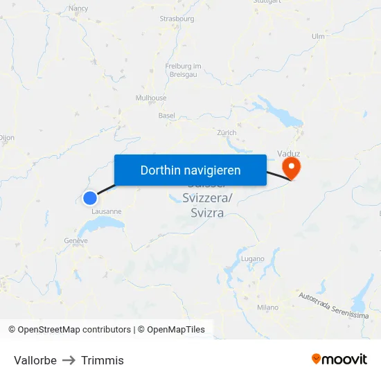 Vallorbe to Trimmis map