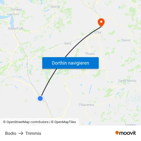 Bodio to Trimmis map