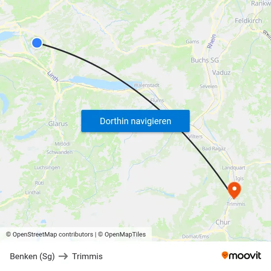 Benken (Sg) to Trimmis map