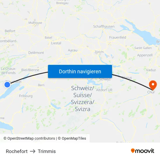 Rochefort to Trimmis map