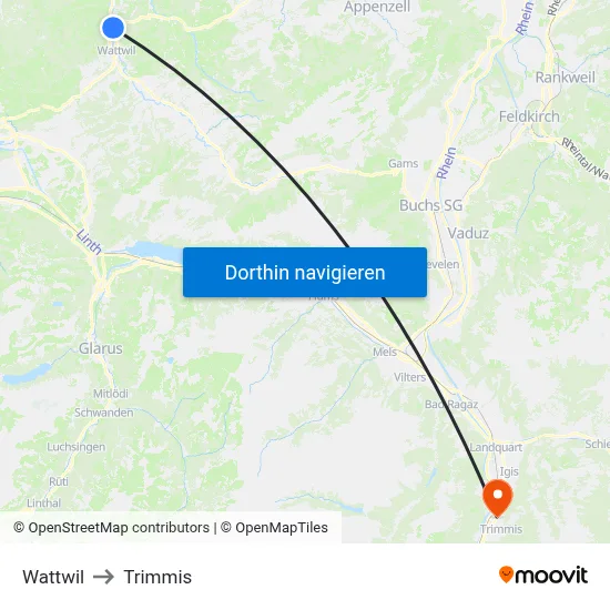 Wattwil to Trimmis map