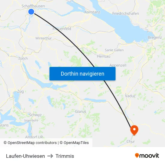 Laufen-Uhwiesen to Trimmis map