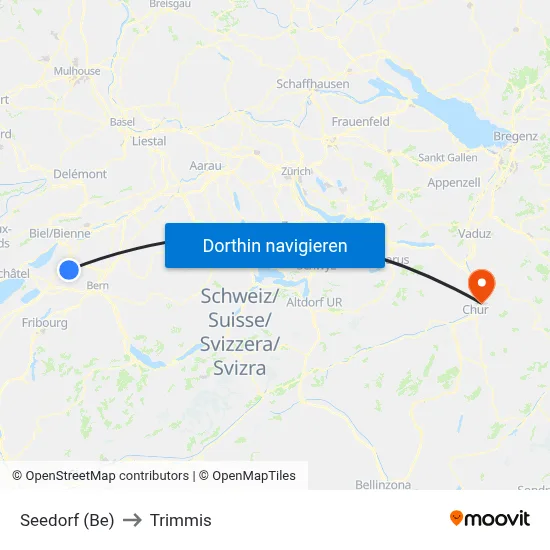 Seedorf (Be) to Trimmis map