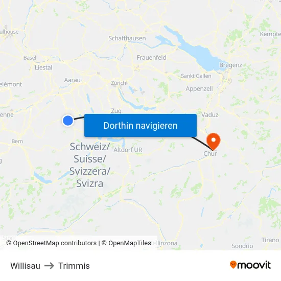 Willisau to Trimmis map