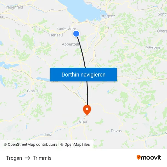 Trogen to Trimmis map