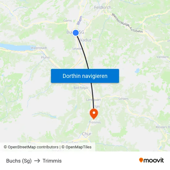 Buchs (Sg) to Trimmis map