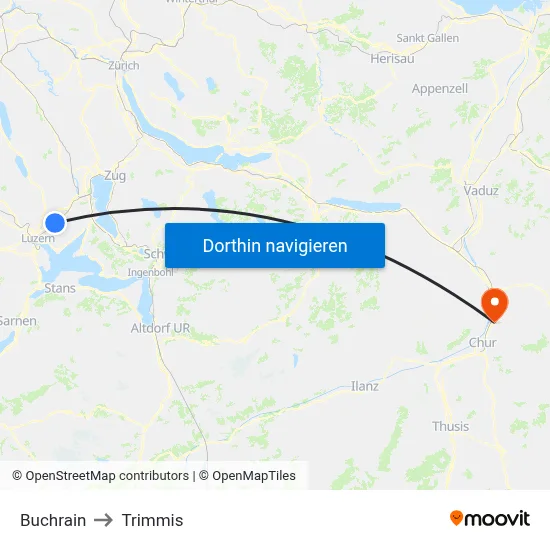 Buchrain to Trimmis map