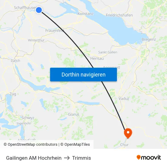 Gailingen AM Hochrhein to Trimmis map