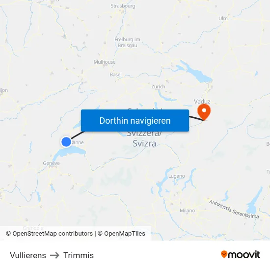 Vullierens to Trimmis map