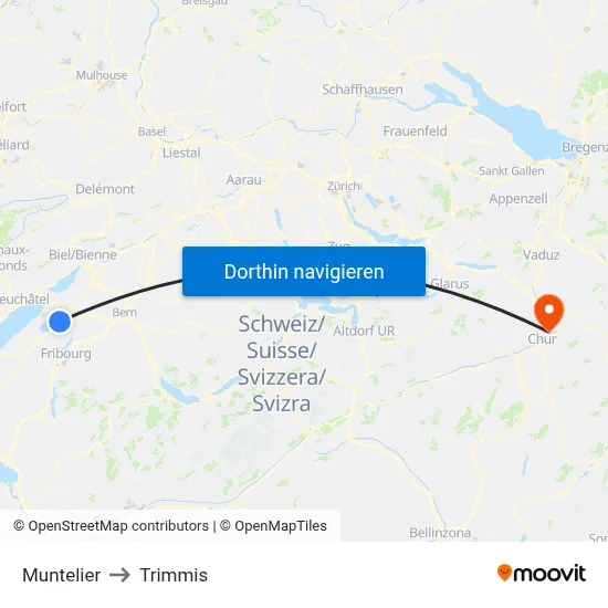 Muntelier to Trimmis map