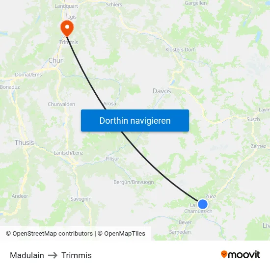 Madulain to Trimmis map