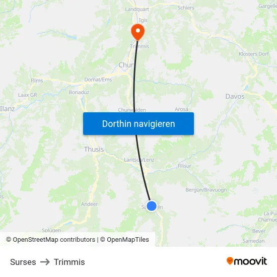 Surses to Trimmis map