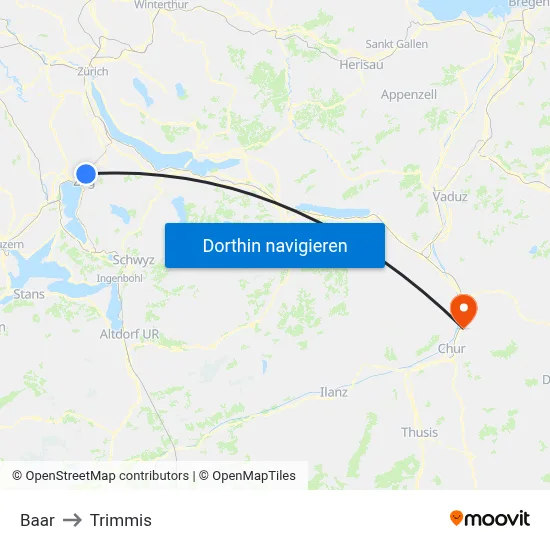 Baar to Trimmis map