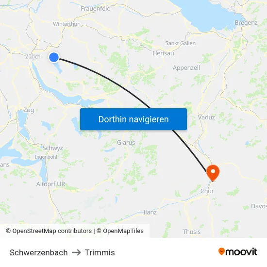 Schwerzenbach to Trimmis map
