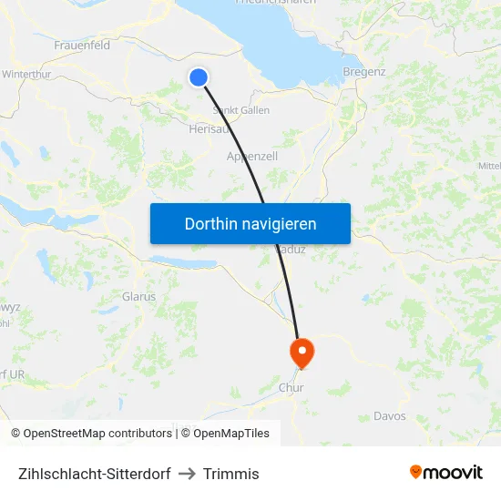 Zihlschlacht-Sitterdorf to Trimmis map