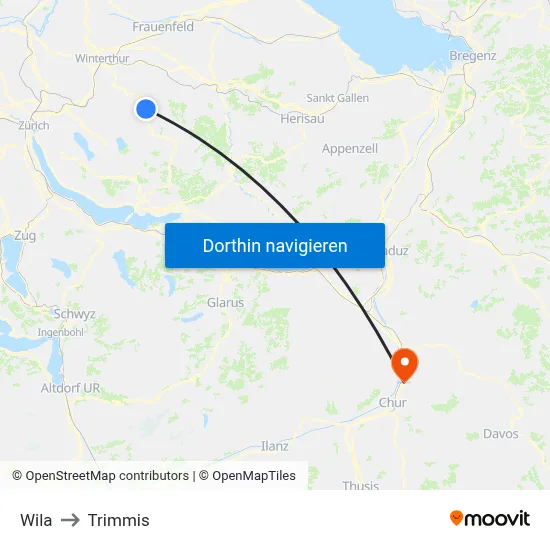 Wila to Trimmis map