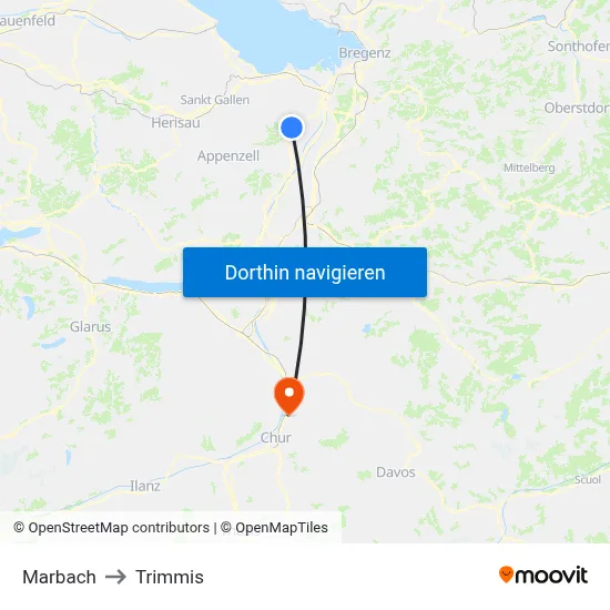 Marbach to Trimmis map