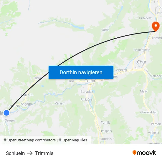 Schluein to Trimmis map
