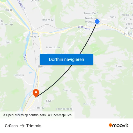 Grüsch to Trimmis map