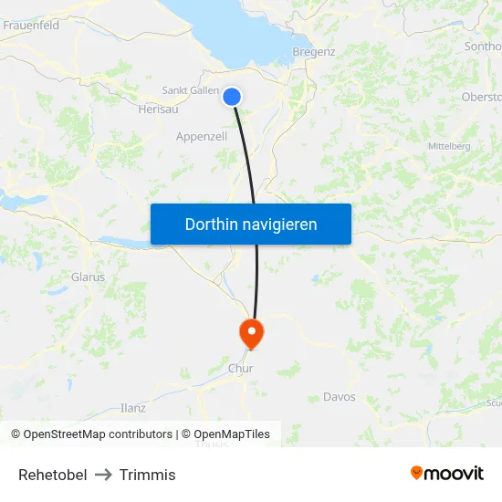 Rehetobel to Trimmis map