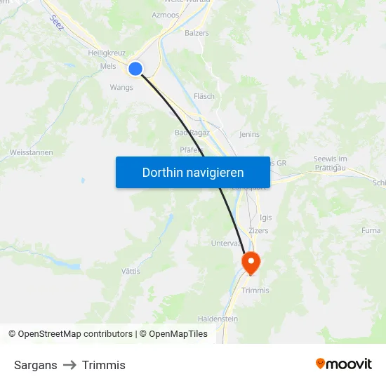 Sargans to Trimmis map
