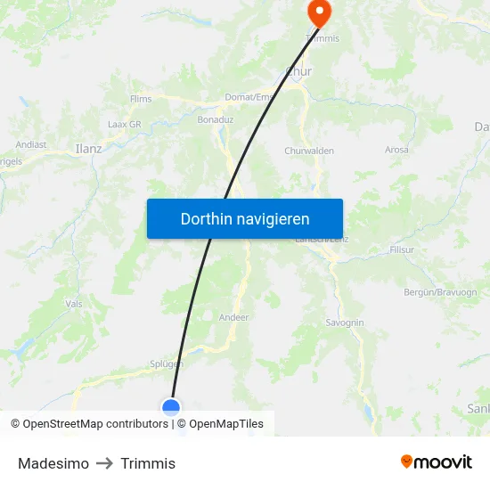 Madesimo to Trimmis map