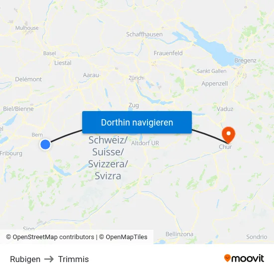 Rubigen to Trimmis map