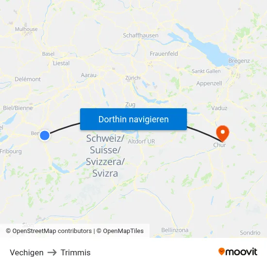 Vechigen to Trimmis map