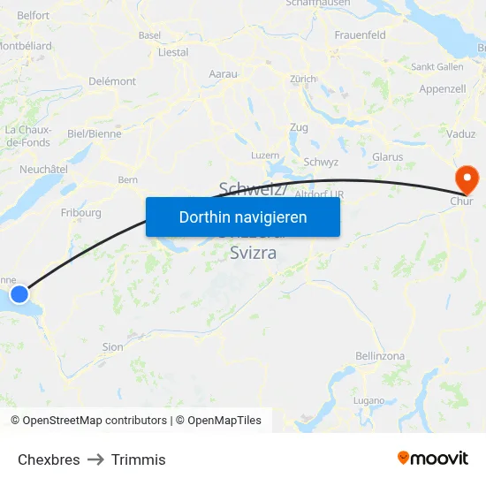 Chexbres to Trimmis map