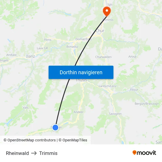 Rheinwald to Trimmis map