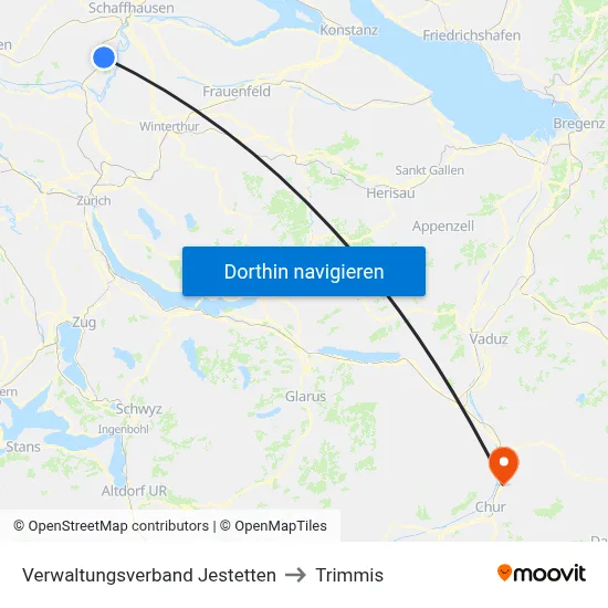 Verwaltungsverband Jestetten to Trimmis map