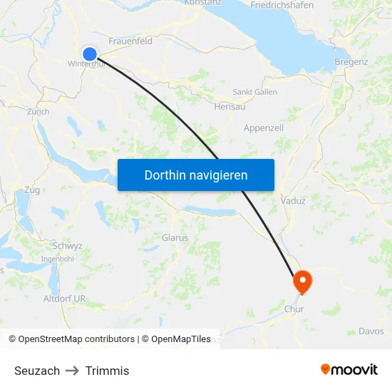 Seuzach to Trimmis map