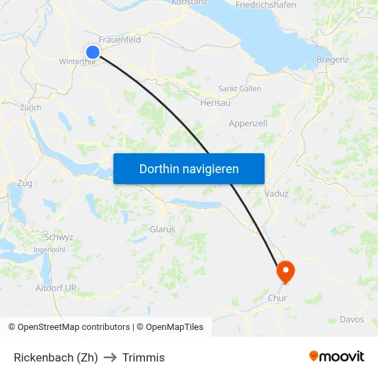 Rickenbach (Zh) to Trimmis map