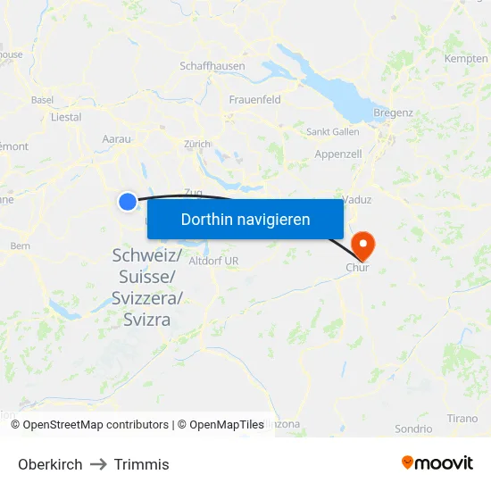 Oberkirch to Trimmis map