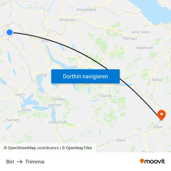 Birr to Trimmis map