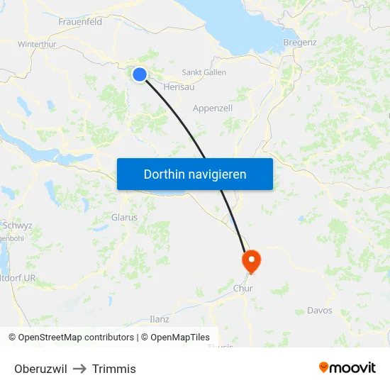 Oberuzwil to Trimmis map