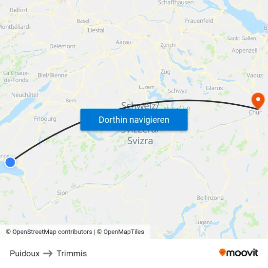 Puidoux to Trimmis map