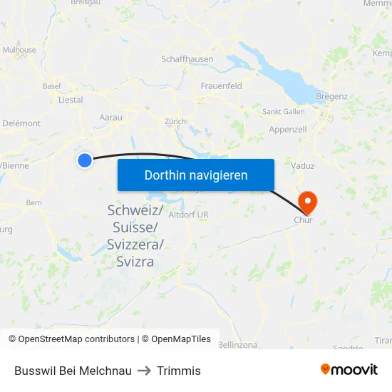 Busswil Bei Melchnau to Trimmis map