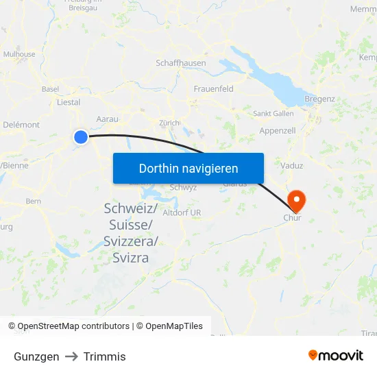 Gunzgen to Trimmis map