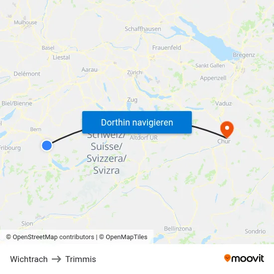 Wichtrach to Trimmis map