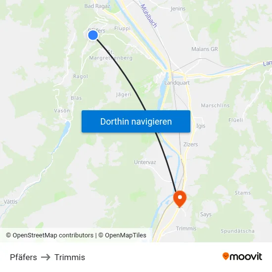 Pfäfers to Trimmis map