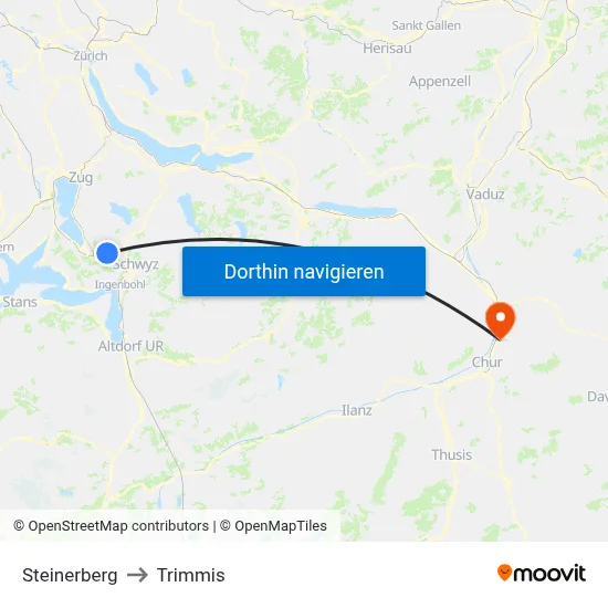 Steinerberg to Trimmis map