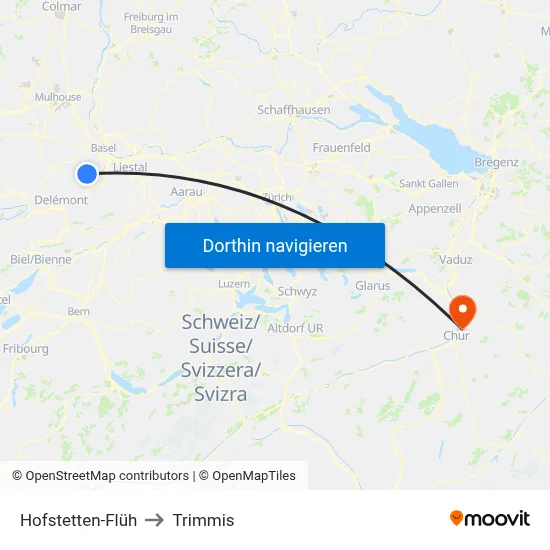 Hofstetten-Flüh to Trimmis map