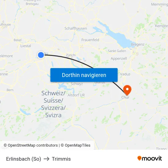 Erlinsbach (So) to Trimmis map