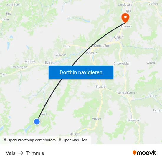 Vals to Trimmis map