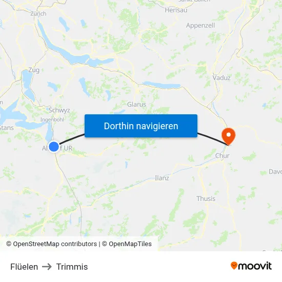 Flüelen to Trimmis map